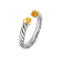 Petite Cable Open Ring Sterling Silver with 14K Yellow Gold and Citrine, 3.4mm