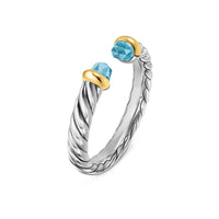Petite Cable Open Ring Sterling Silver with 14K Yellow Gold and Blue Topaz, 3.4mm