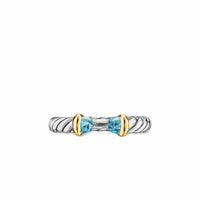Petite Cable Open Ring Sterling Silver with 14K Yellow Gold and Blue Topaz, 3.4mm