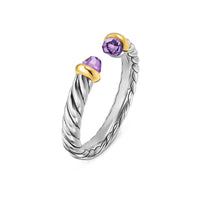 Petite Cable Open Ring Sterling Silver with 14K Yellow Gold and Amethyst, 3.4mm