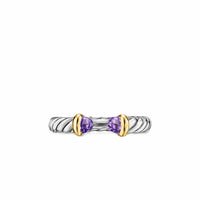 Petite Cable Open Ring Sterling Silver with 14K Yellow Gold and Amethyst, 3.4mm