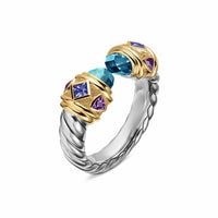 Renaissance® Color Ring Sterling Silver with 14K Yellow Gold, Hampton Blue Topaz, Iolite and Amethyst, 9.9mm