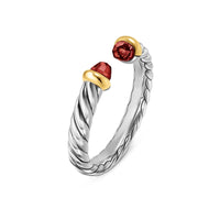 Petite Cable Open Ring Sterling Silver with 14K Yellow Gold and Rhodolite Garnet, 3.4mm