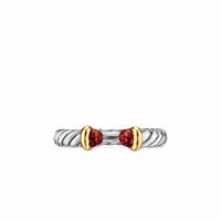 Petite Cable Open Ring Sterling Silver with 14K Yellow Gold and Rhodolite Garnet, 3.4mm