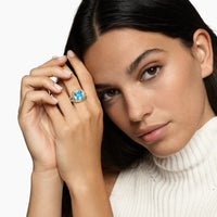 Albion® Ring Sterling Silver with 18K Yellow Gold and Blue Topaz, 11mm