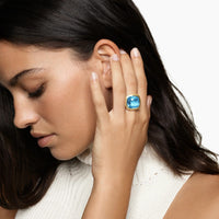 Albion® Ring Sterling Silver with 18K Yellow Gold and Blue Topaz, 15mm