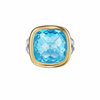 Albion® Ring Sterling Silver with 18K Yellow Gold and Blue Topaz, 15mm