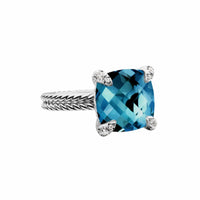 Chatelaine® Ring Sterling Silver with Hampton Blue Topaz and Diamonds, 11mm