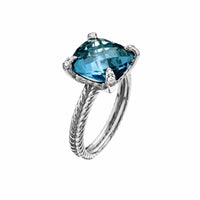 Chatelaine® Ring Sterling Silver with Hampton Blue Topaz and Diamonds, 11mm