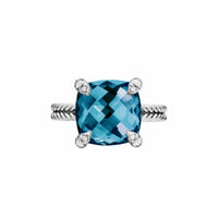 Chatelaine® Ring Sterling Silver with Hampton Blue Topaz and Diamonds, 11mm