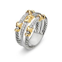 Petite Helena Wrap Three Row Ring in Sterling Silver with 18K Yellow Gold and Diamonds, 12mm