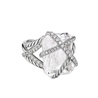 Cable Wrap Ring Sterling Silver with Crystal and Diamonds, 20.4mm