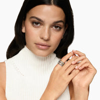 Crossover Seven Row Ring Sterling Silver with 18K Yellow Gold and Diamonds, 16mm