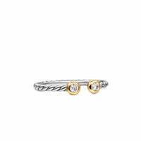 Cable Open Round Ring Sterling Silver with 14K Yellow Gold and Diamonds, 3.9mm