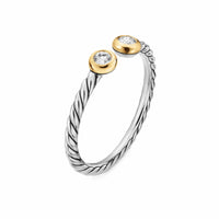 Cable Open Round Ring Sterling Silver with 14K Yellow Gold and Diamonds, 3.9mm