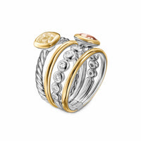DY Mercer® Color Stone Multi Row Ring Sterling Silver with 18K Yellow Gold, Champagne Citrine, Morganite and Diamonds, 10mm
