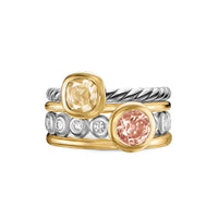 DY Mercer® Color Stone Multi Row Ring Sterling Silver with 18K Yellow Gold, Champagne Citrine, Morganite and Diamonds, 10mm