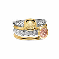 DY Mercer® Color Stone Multi Row Ring Sterling Silver with 18K Yellow Gold, Champagne Citrine, Morganite and Diamonds, 10mm