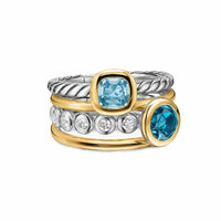DY Mercer® Color Stone Multi Row Ring Sterling Silver with 18K Yellow Gold, Blue Topaz and Diamonds, 10mm