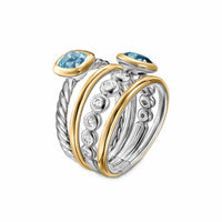 DY Mercer® Color Stone Multi Row Ring Sterling Silver with 18K Yellow Gold, Blue Topaz and Diamonds, 10mm