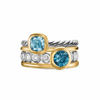DY Mercer® Color Stone Multi Row Ring Sterling Silver with 18K Yellow Gold, Blue Topaz and Diamonds, 10mm