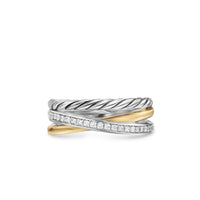 Crossover Three Row Ring Sterling Silver with 18K Yellow Gold and Diamonds, 7mm
