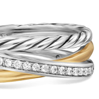 Crossover Three Row Ring Sterling Silver with 18K Yellow Gold and Diamonds, 7mm