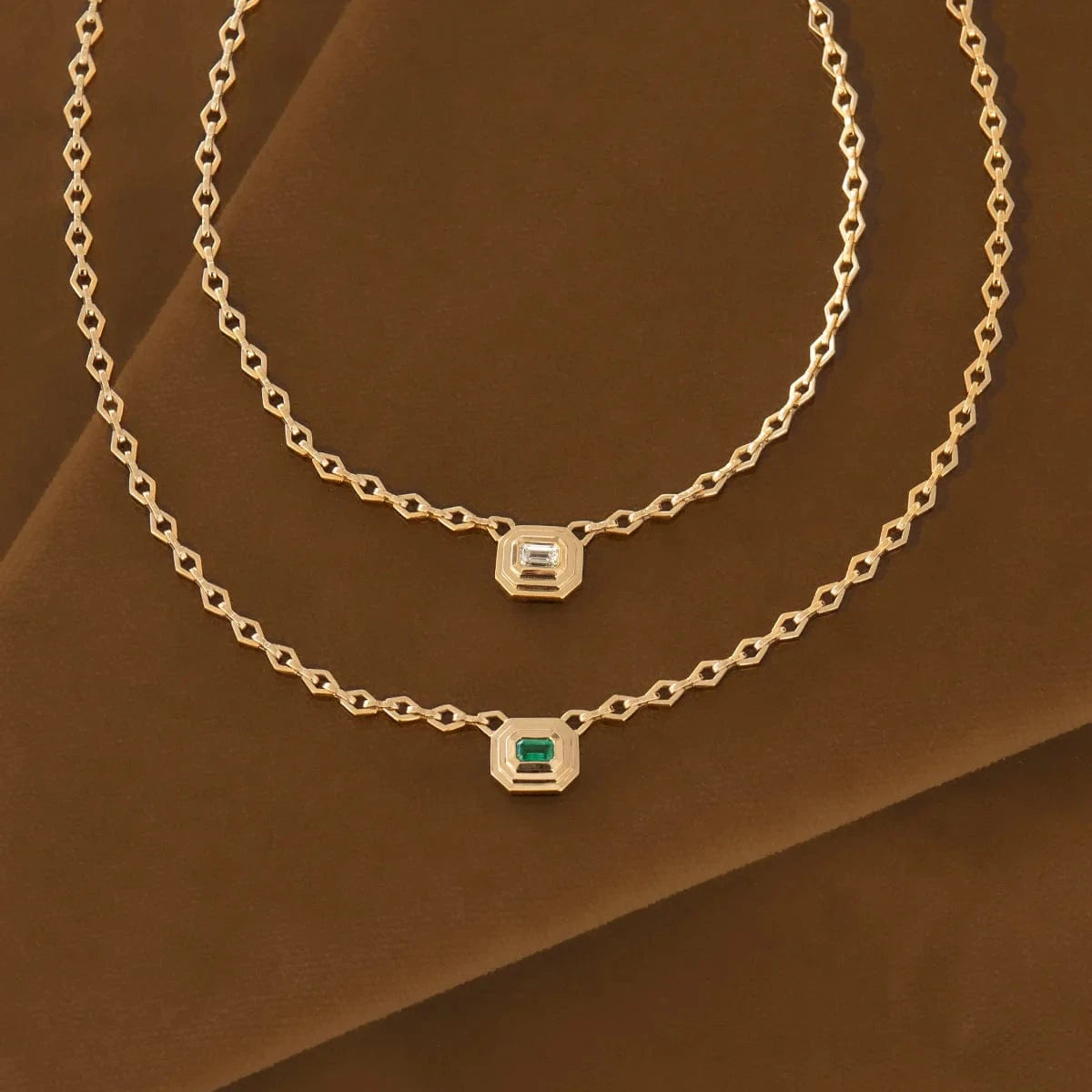 Azlee 18K Yellow Gold Staircase Medium Emerald Chain Necklace