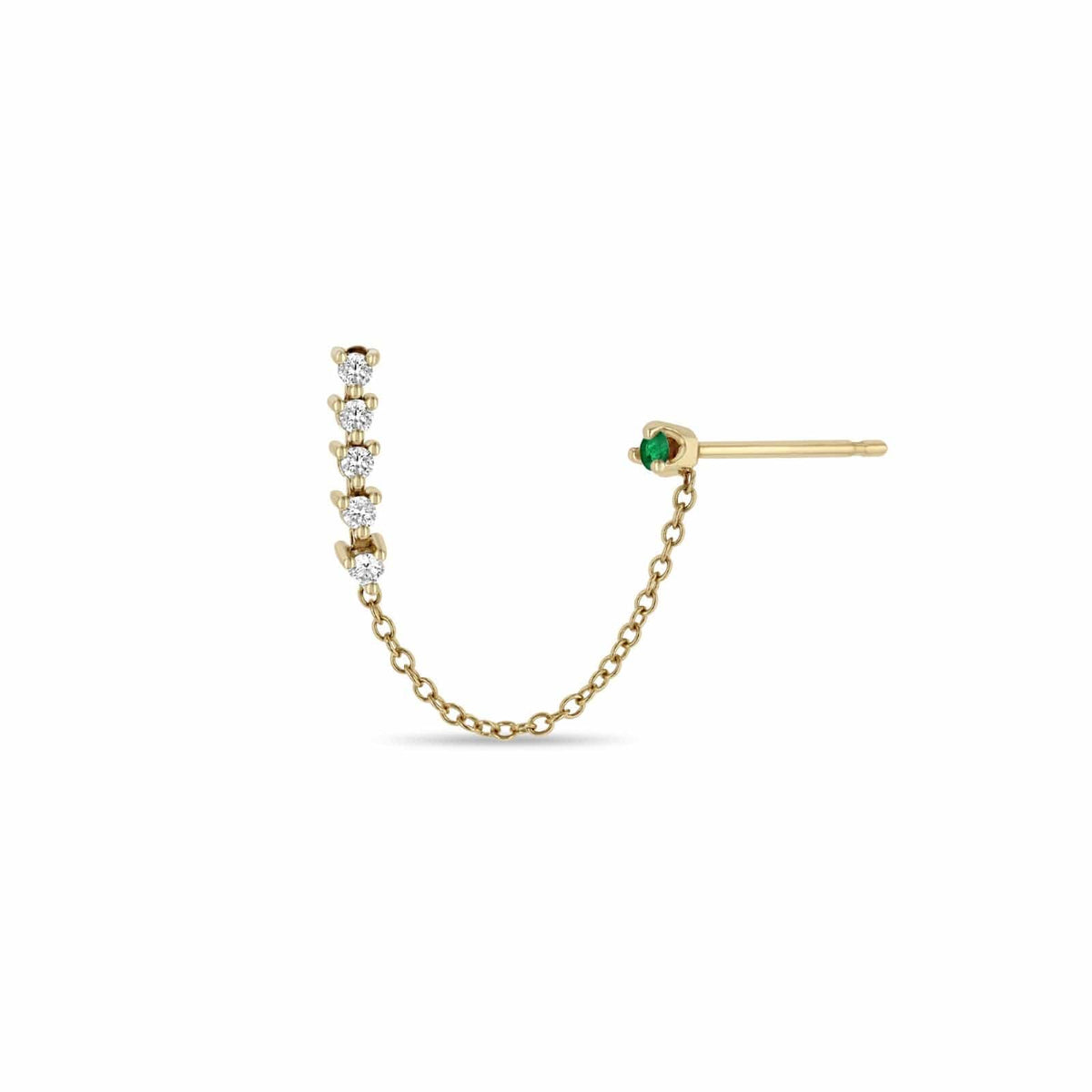 Zoe Chicco 14K Yellow Gold Chain Linked Emerald and Diamond Earring