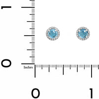 14K White Gold Blue Topaz and Diamond Halo Stud Earrings