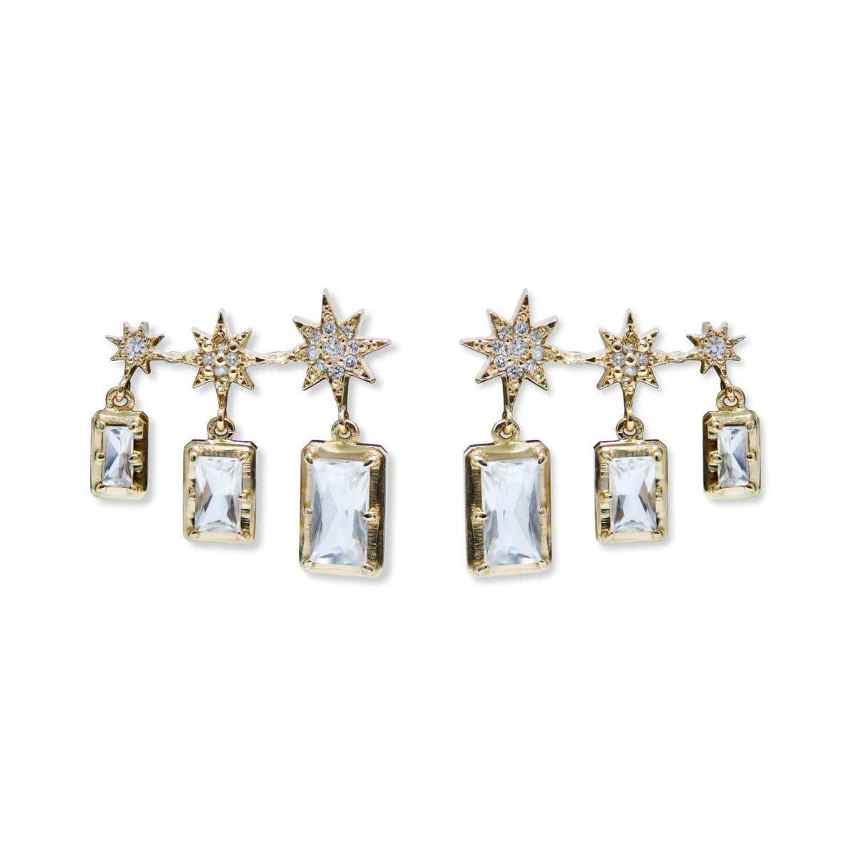 14K Yellow Gold Aztec Topaz & Triple Baguette Diamond Star Earrings