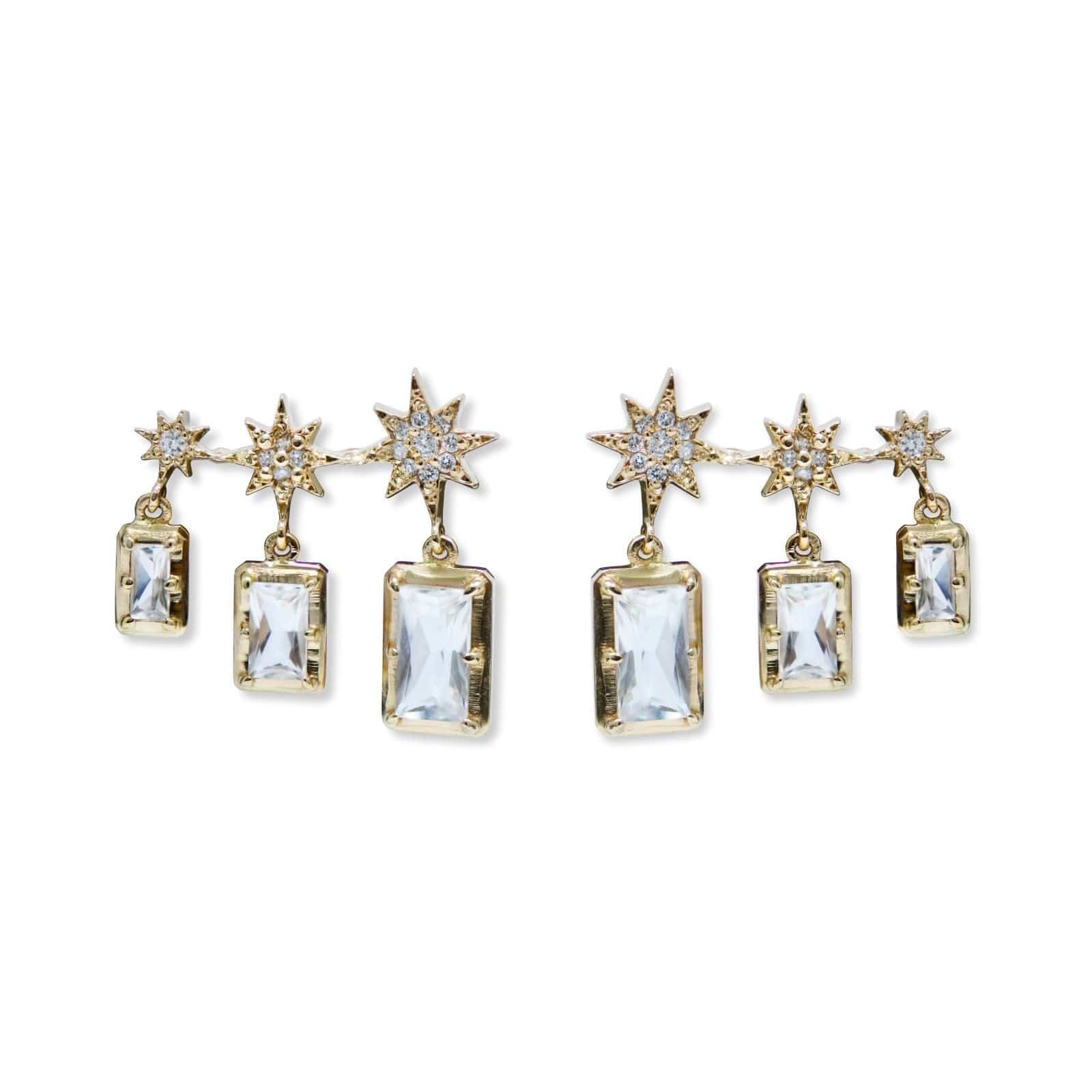 Anzie 14K Yellow Gold Aztec Topaz & Triple Baguette Diamond Star Earrings