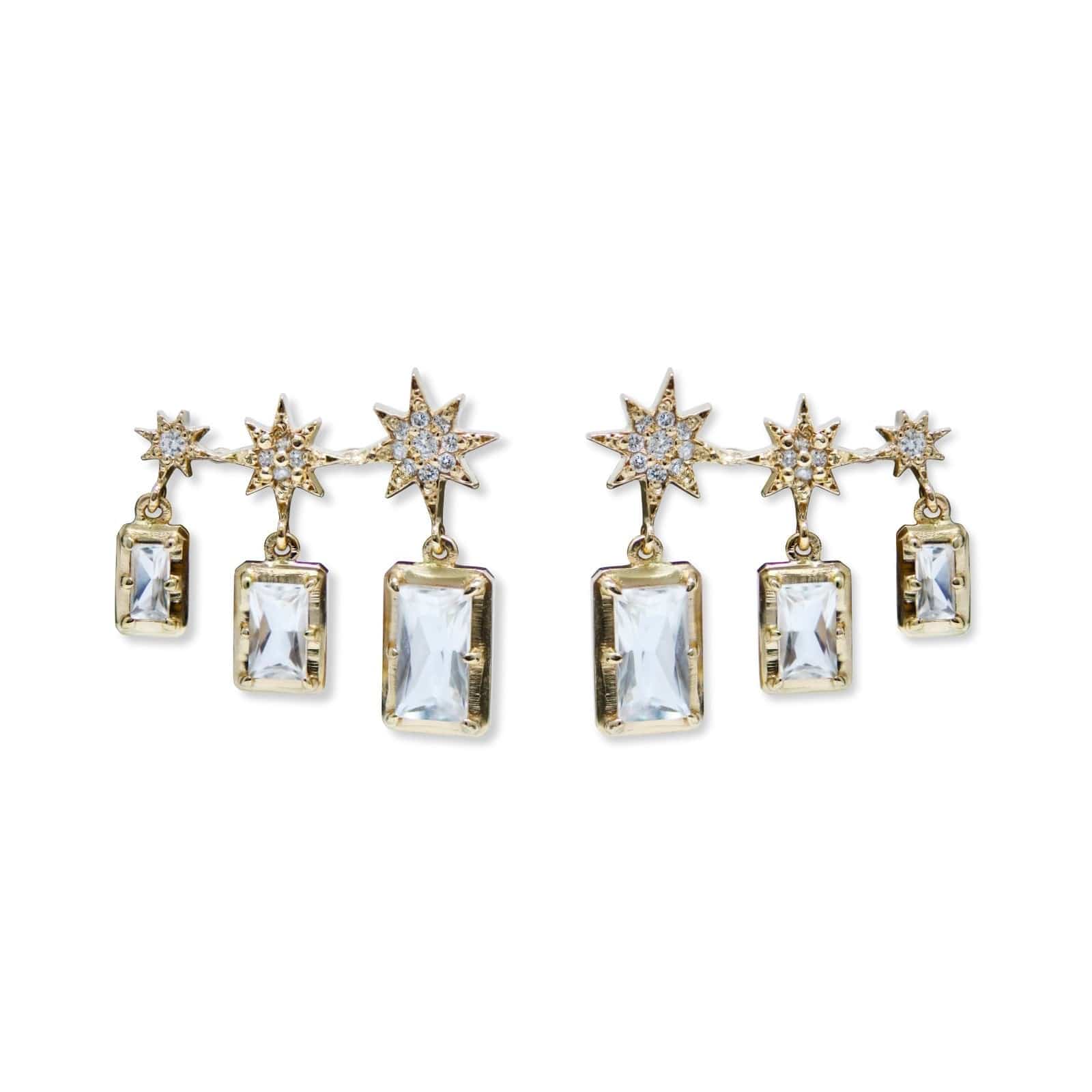 14K Yellow Gold Aztec Topaz & Triple Baguette Diamond Star Earrings