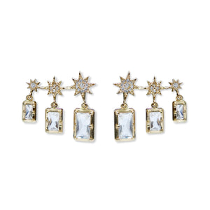 14K Yellow Gold Aztec Topaz & Triple Baguette Diamond Star Earrings