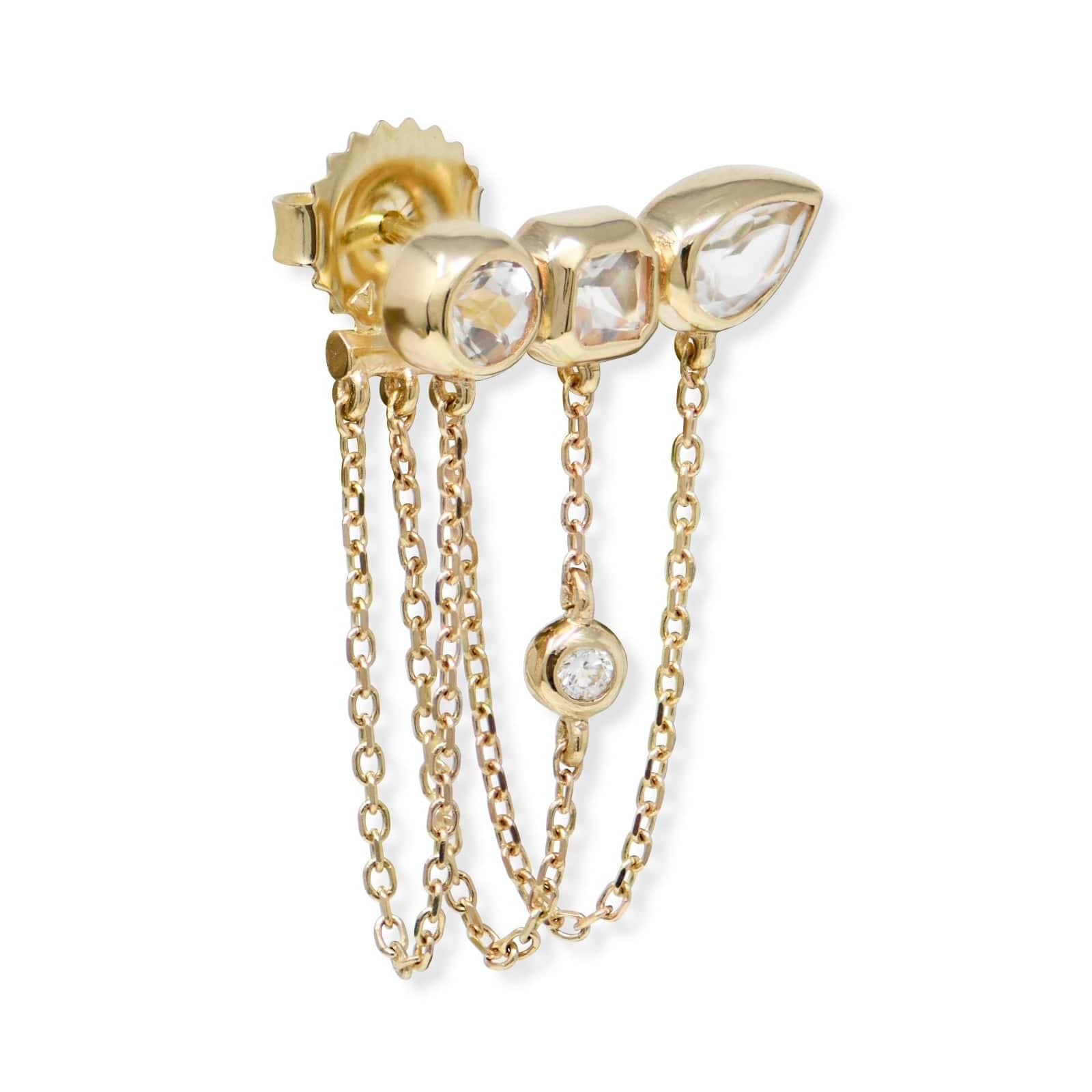 Anzie 14K Yellow Gold Melia Triple Topaz & Diamond Chain Earrings