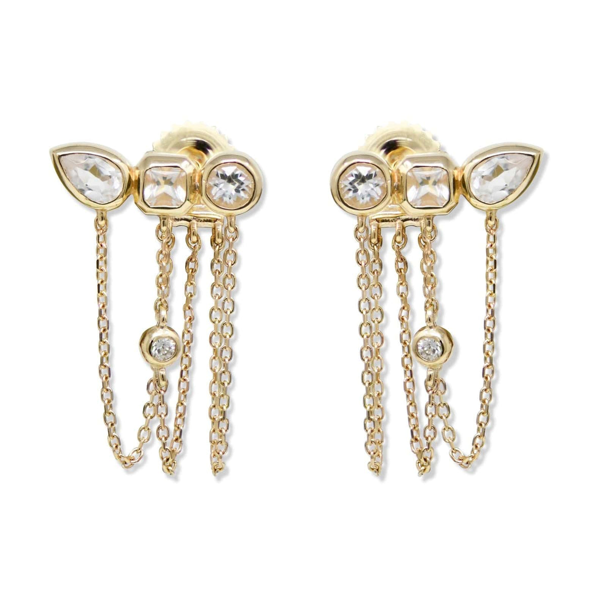 Anzie 14K Yellow Gold Melia Triple Topaz & Diamond Chain Earrings