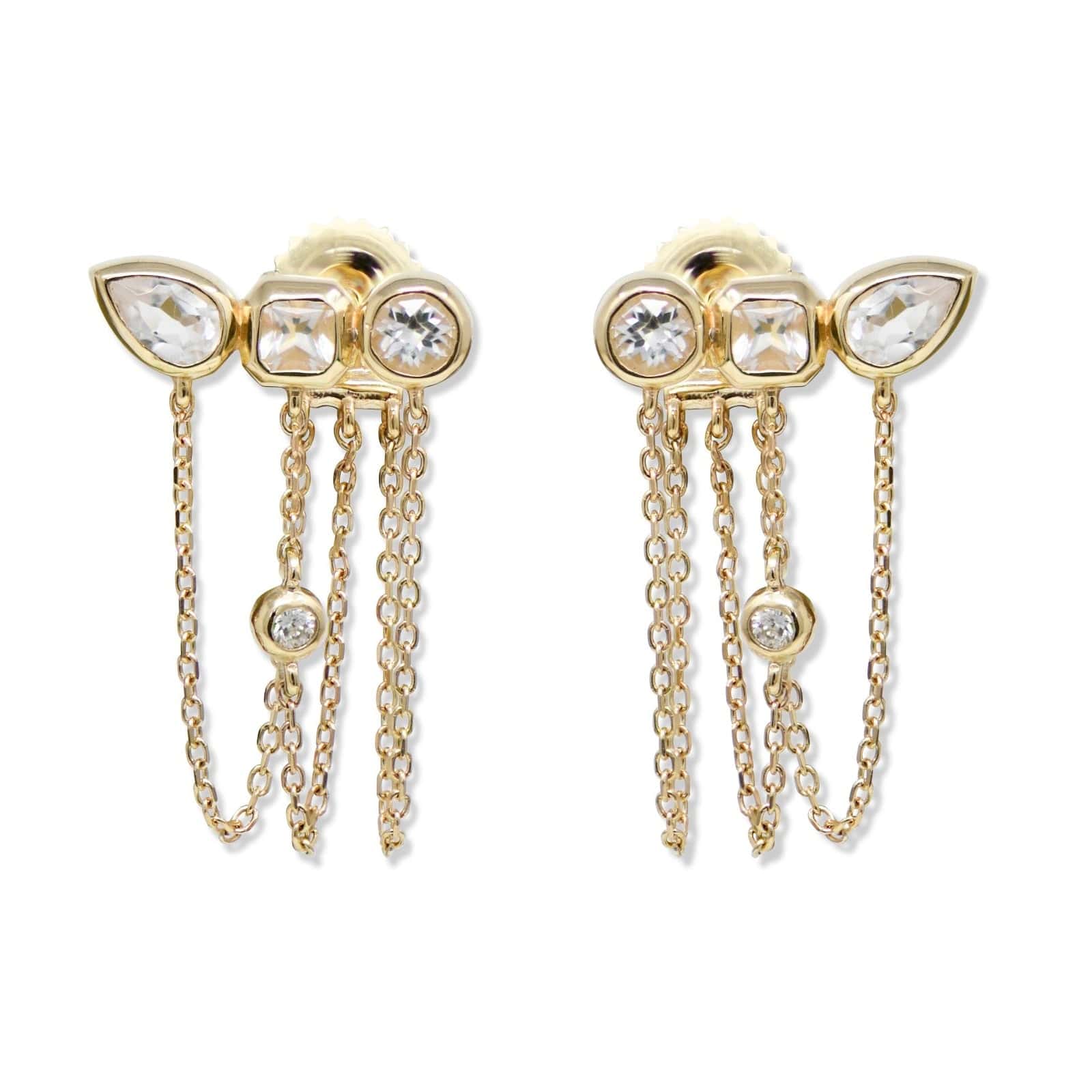 Anzie 14K Yellow Gold Melia Triple Topaz & Diamond Chain Earrings