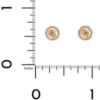 14K Yellow Gold Round White Topaz and Diamond Halo Stud Earrings