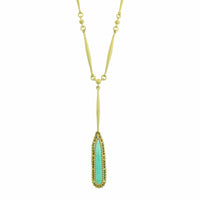 Suzy Landa 18K Yellow Gold Elongated Pear Shaped Green Tourmaline and Diamond Pendant Necklace