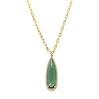 18K Yellow Gold Pear Shaped Green Tourmaline and Diamond Halo Pendant Necklace
