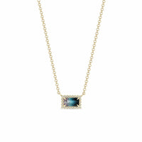 Zoe Chicco 14K Yellow Gold One-of-a-Kind Emerald Cut Tourmaline and Diamond Halo Pendant Necklace