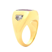 18K Yellow Gold Bezel Set Purplish Red Tourmaline and Diamond Ring