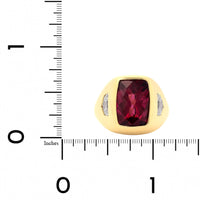 18K Yellow Gold Bezel Set Purplish Red Tourmaline and Diamond Ring