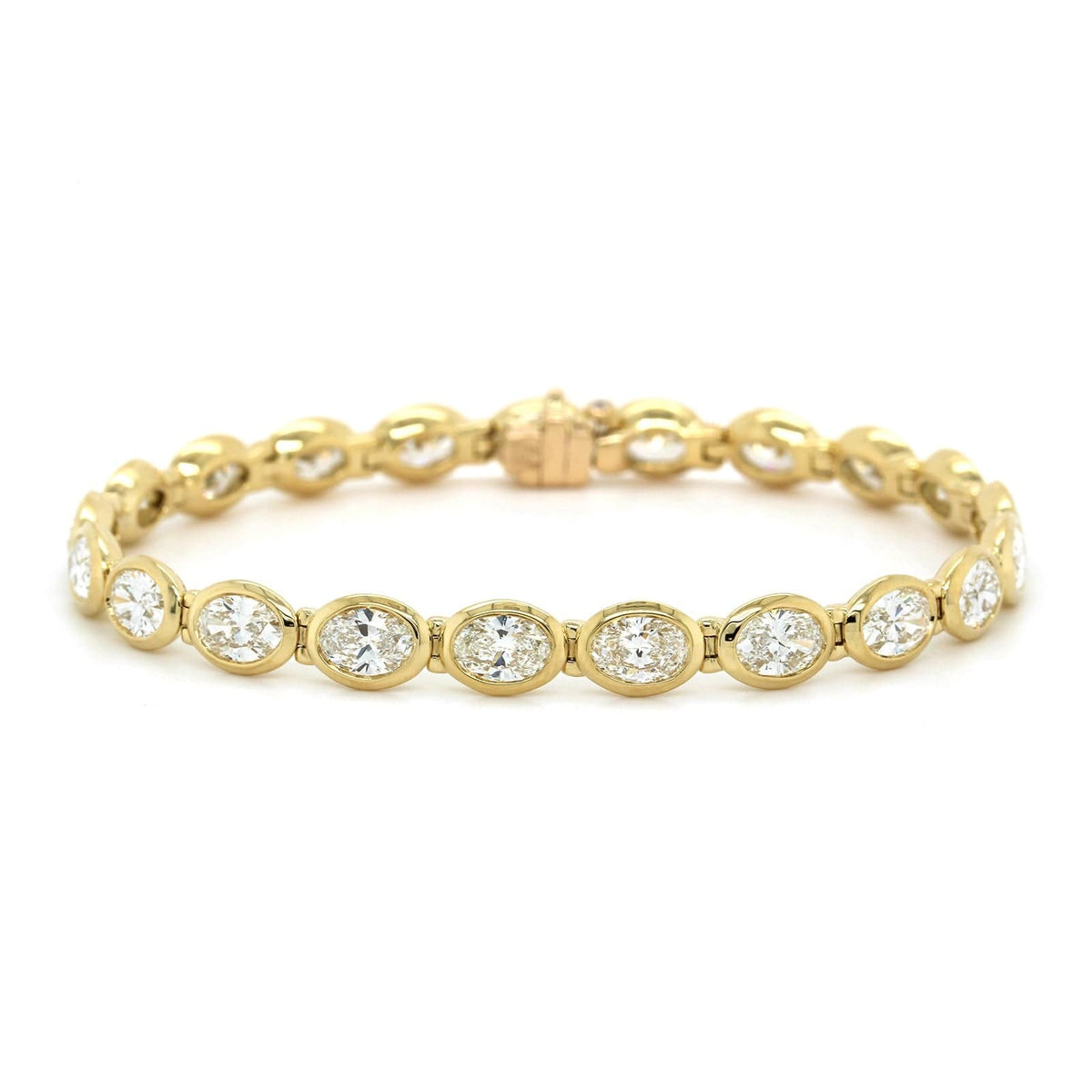 18K Yellow Gold Oval Cut Diamond Bezel Set Bracelet
