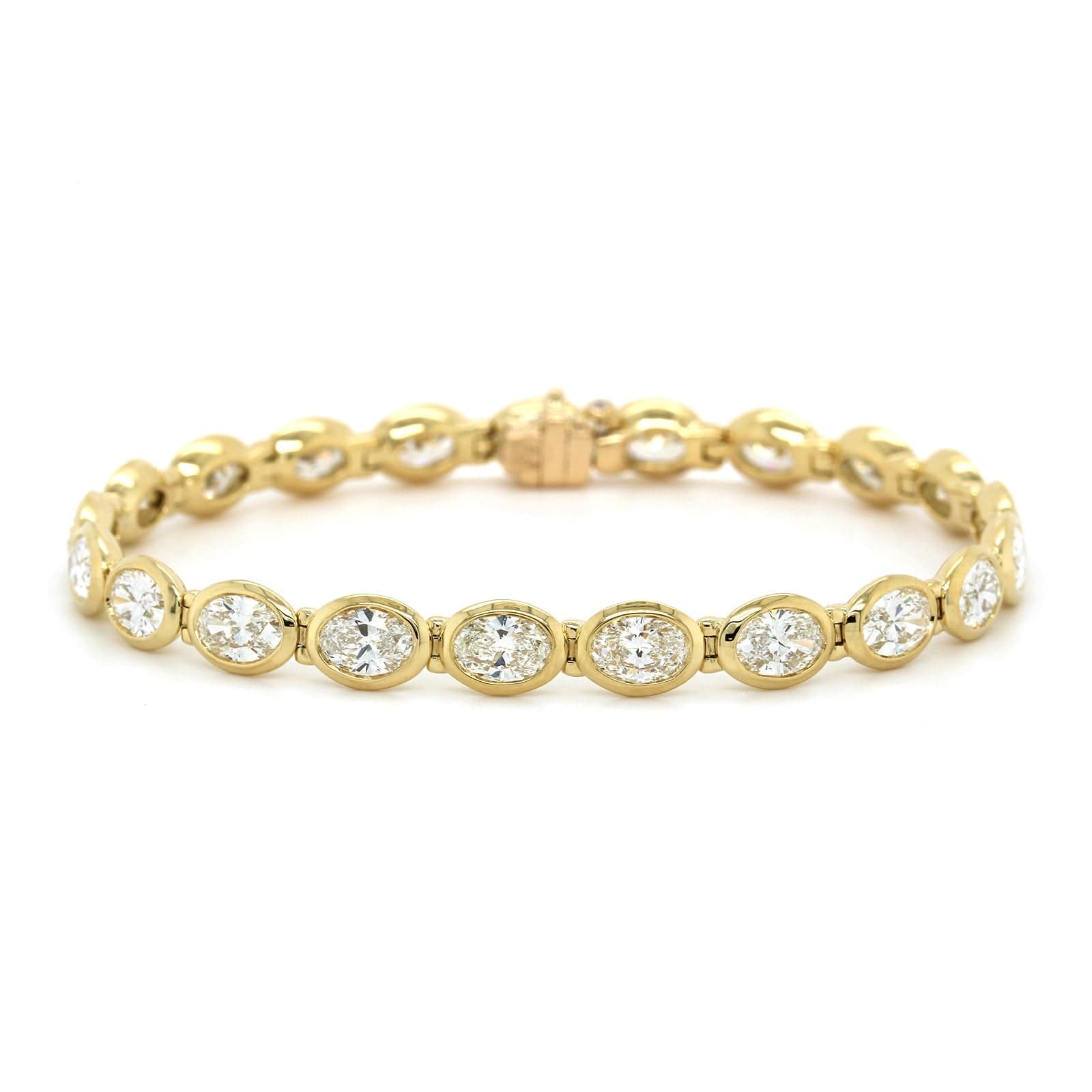 18K Yellow Gold Oval Cut Diamond Bezel Set Bracelet