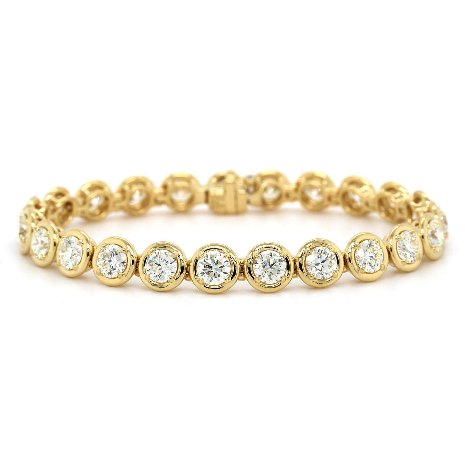 18K Yellow Gold Round Diamond Bezel and Prong Set Bracelet