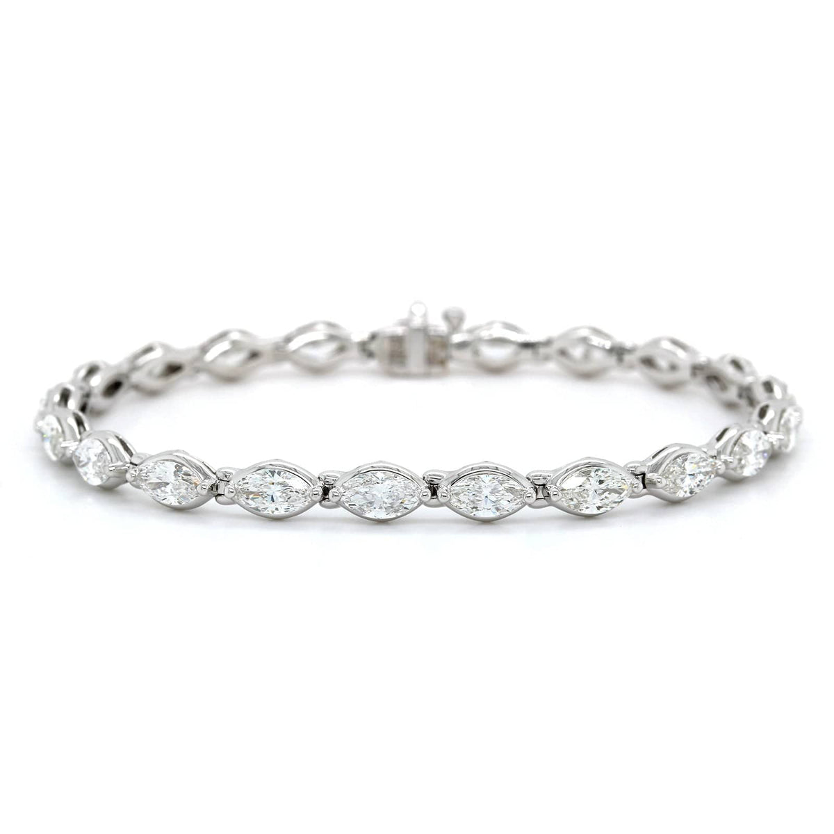 18K White Gold Marquise Cut Diamond Bezel Set Bracelet