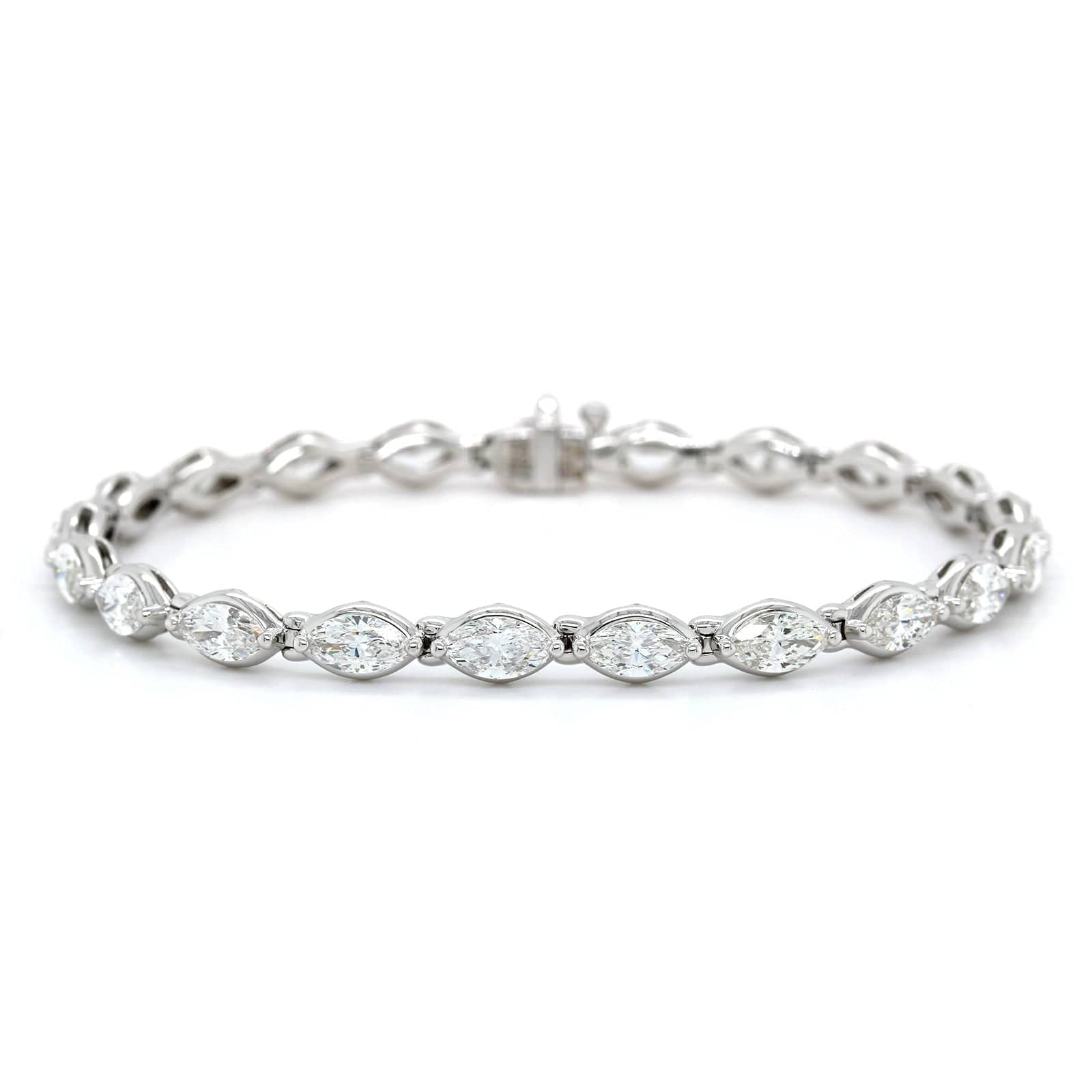 18K White Gold Marquise Cut Diamond Bezel Set Bracelet