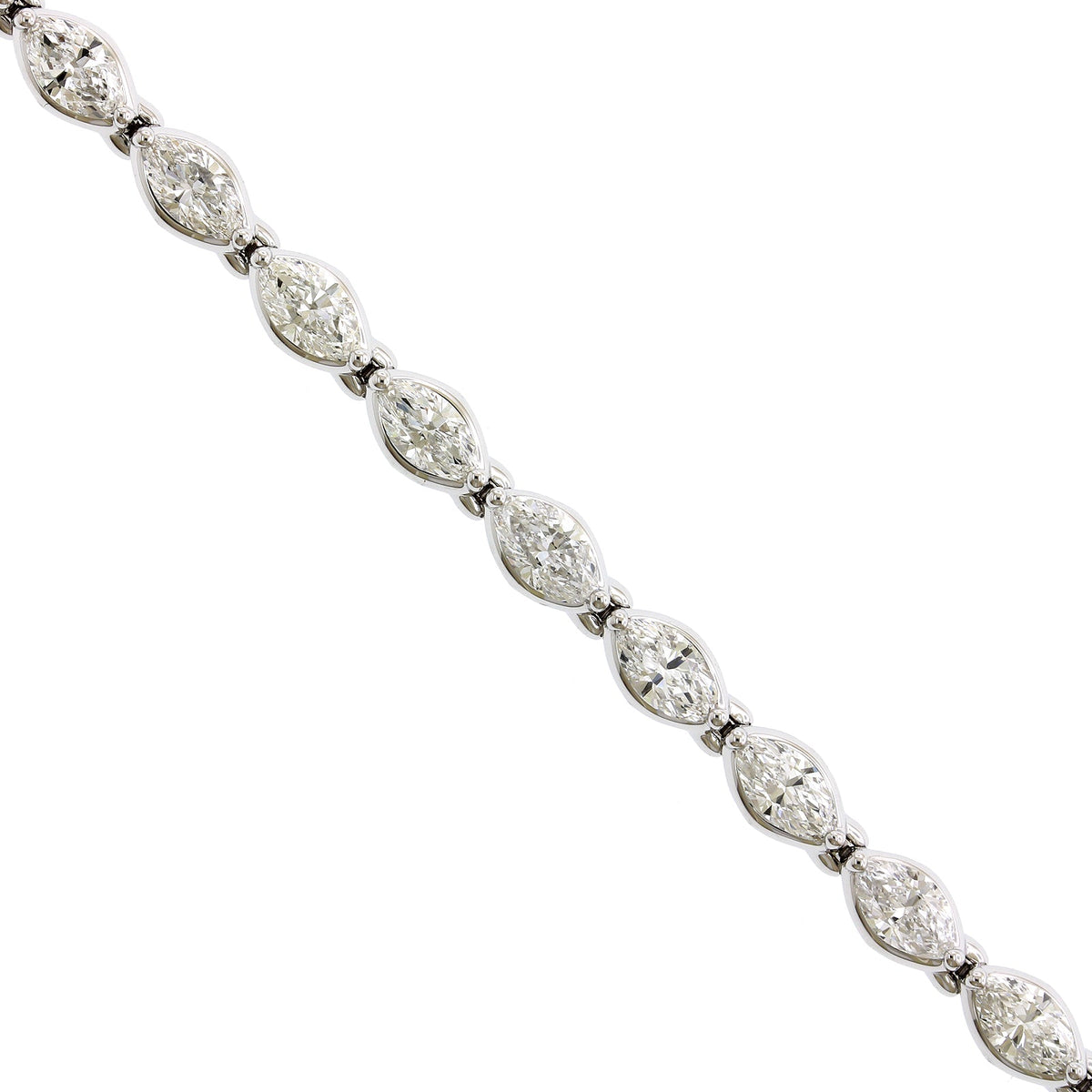 18K White Gold Marquise Cut Diamond Bezel Set Bracelet