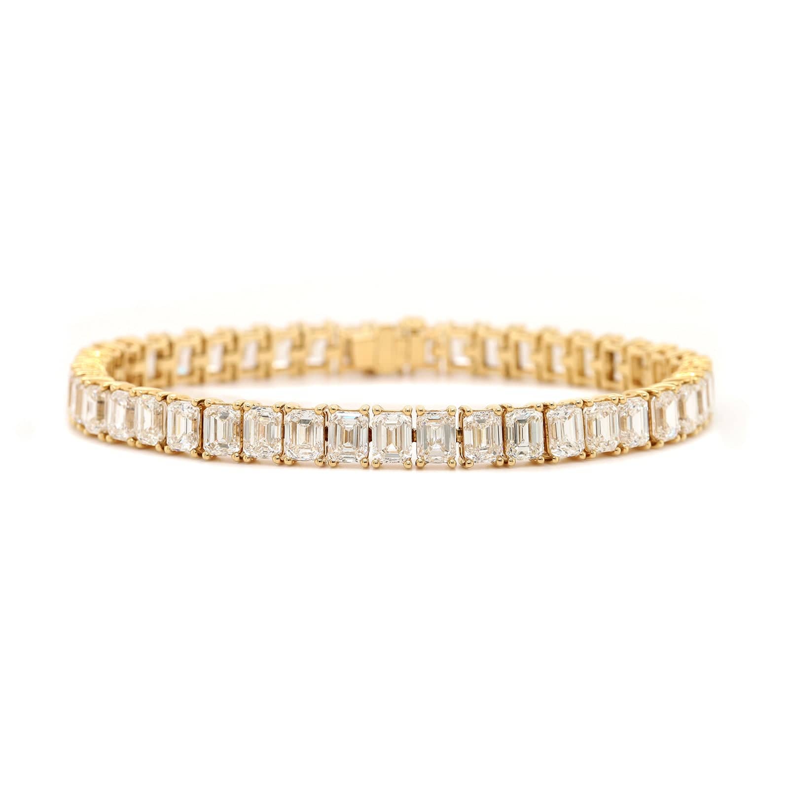 18K Yellow Gold 4 Prong Emerald Cut Diamond Tennis Bracelet